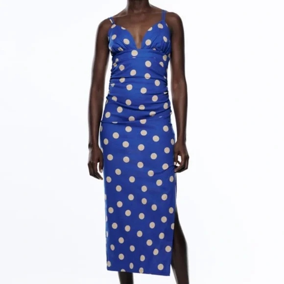 knee length dresses for ladies Stretch Cotton Sleeveless Polka Dot Midi Dress main image 1